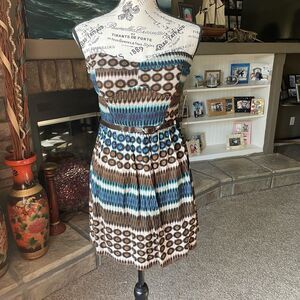 NWT As U Wish Garterized Strapless Belted Dress Geometric Pattern M